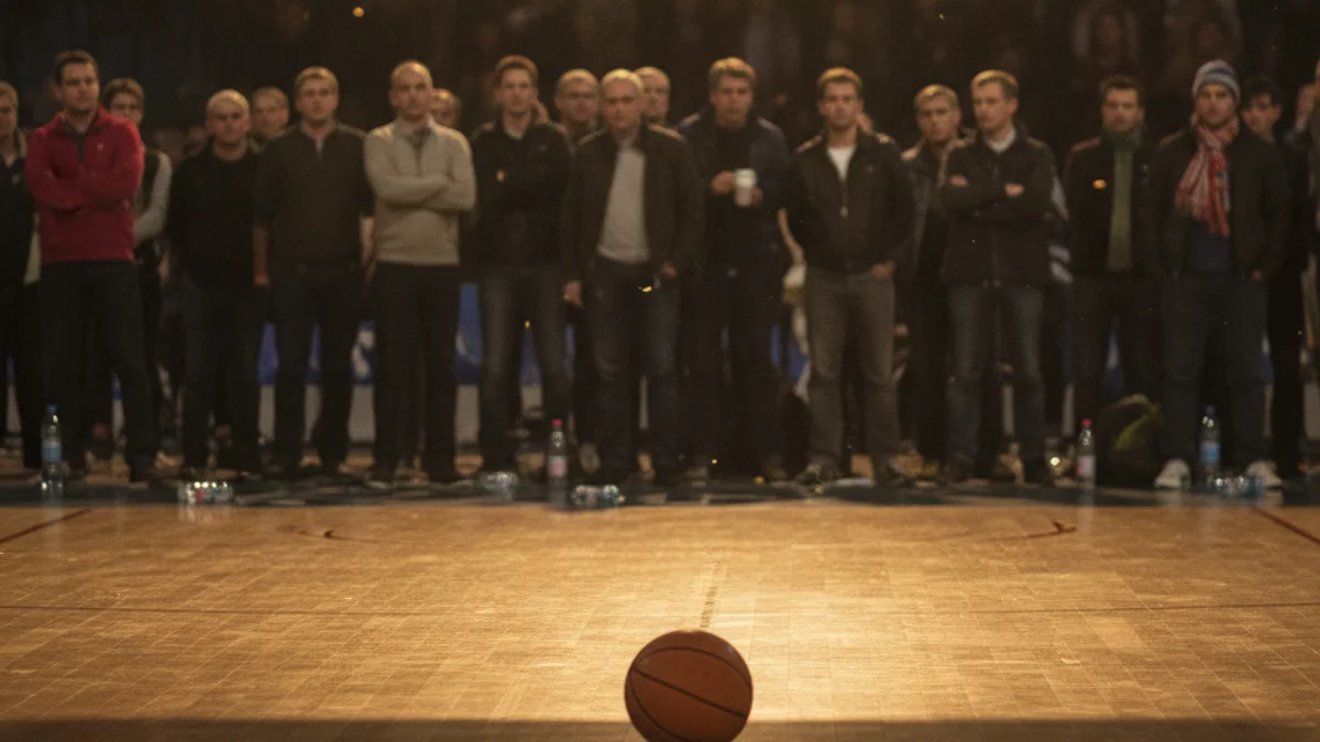 Imatge genèrica d'una pilota de bàsquet sobre el parquet d'un pavelló esportiu.