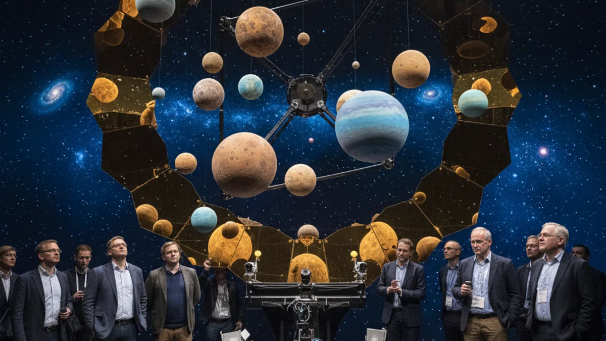 Imatge genèrica d'un sistema planetari amb diversos astres orbitant una estrella.