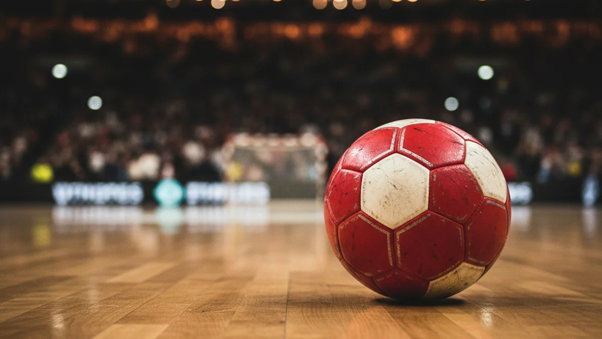 Imatge genèrica d'una pilota de futbol sala sobre el parquet d'un pavelló poliesportiu.