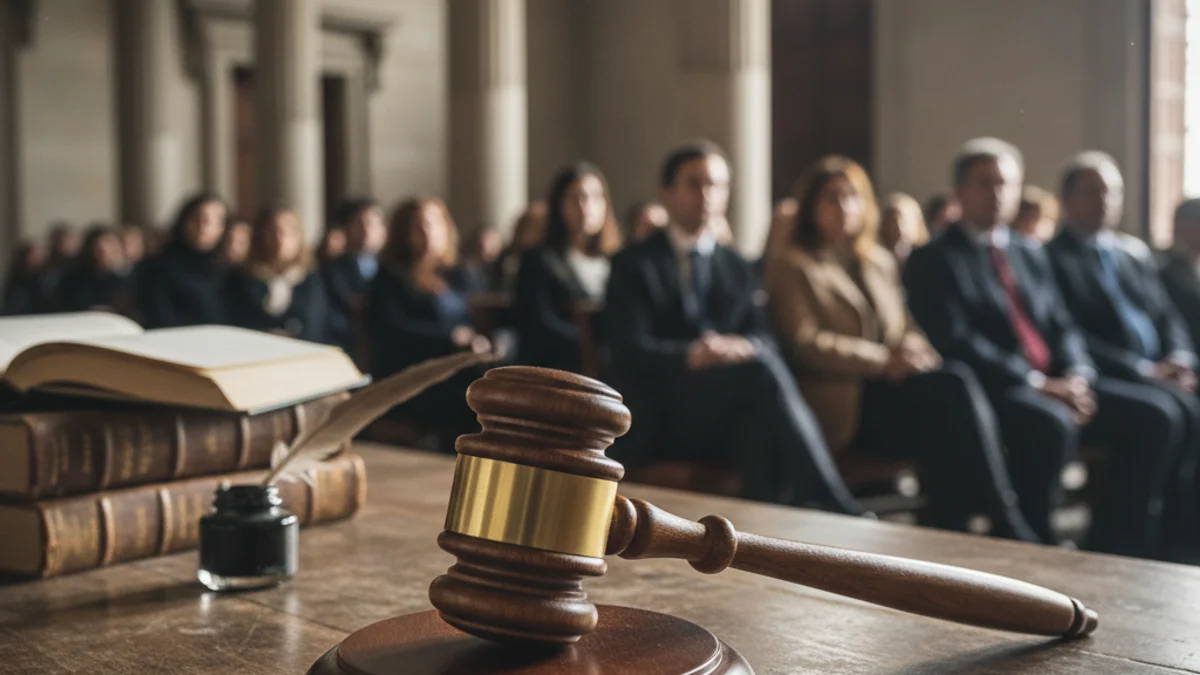 Imatge genèrica d'un mall de fusta en un tribunal de justícia.