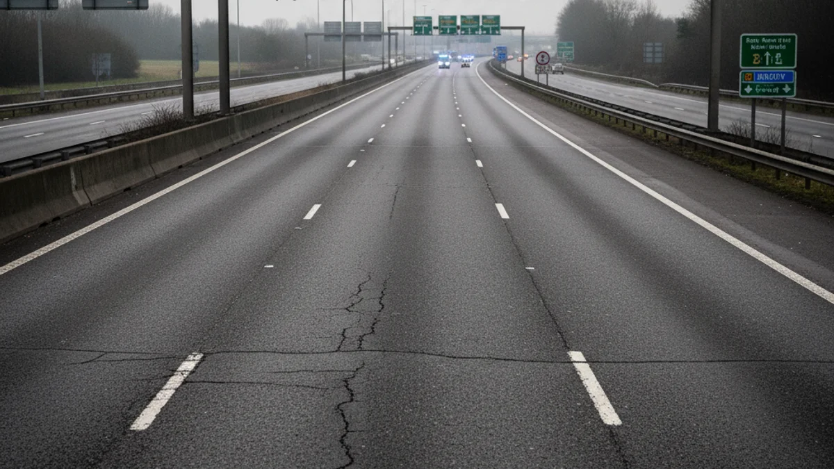 Imatge genèrica d'un tram d'autovia amb senyalització viària sota un cel ennuvolat.