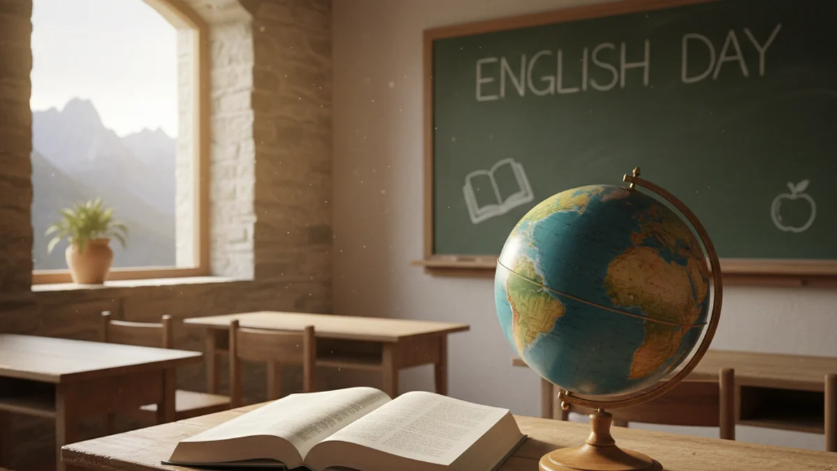 Imatge genèrica d'una aula escolar amb un globus terraqüi i vistes a la muntanya.