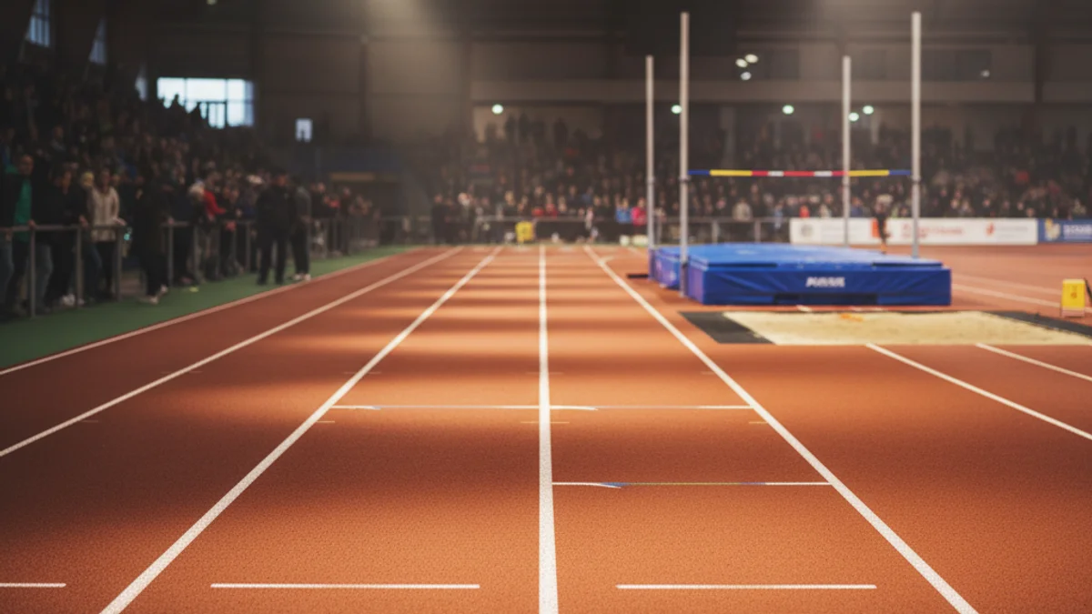 Imagen genérica de una pista de atletismo cubierta preparada para una competición.