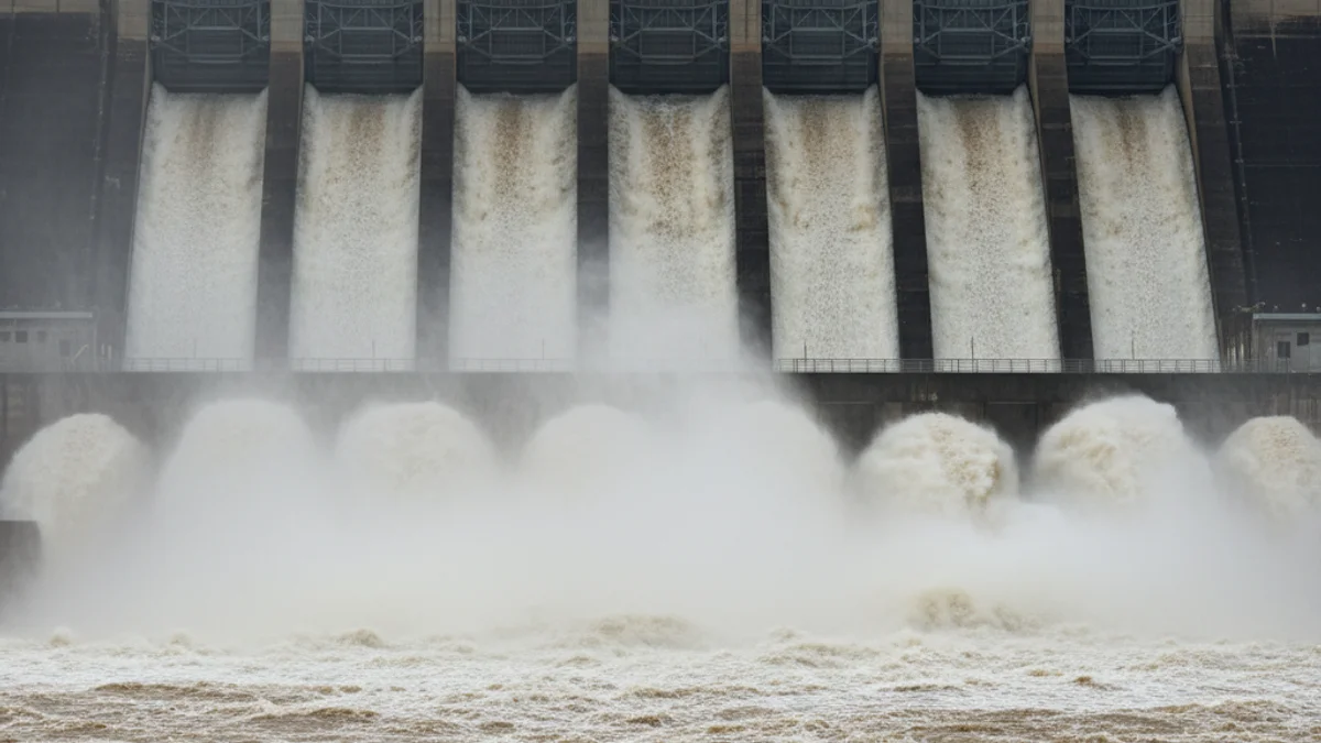 Imatge genèrica de l'alliberament d'aigua en un embassament per mobilitzar sediments al riu.