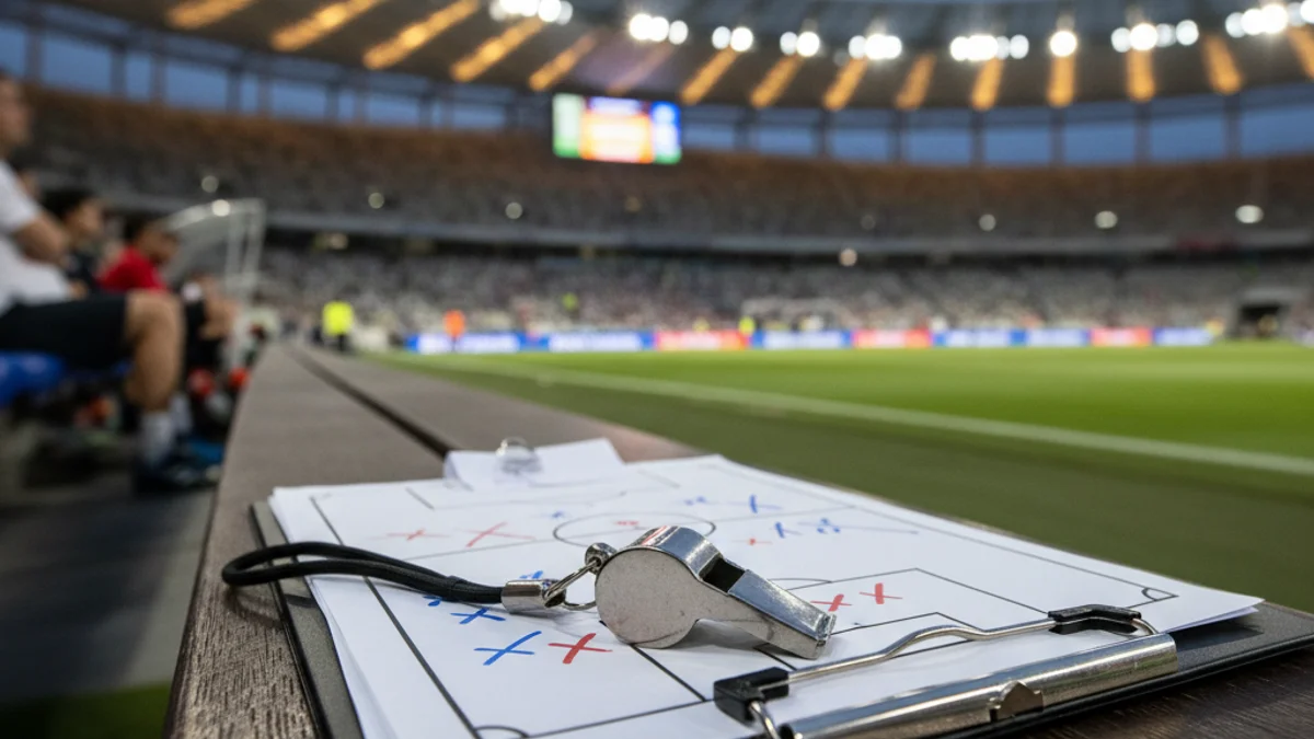 Imatge genèrica d'una banqueta d'un estadi de futbol professional durant un partit nocturn.