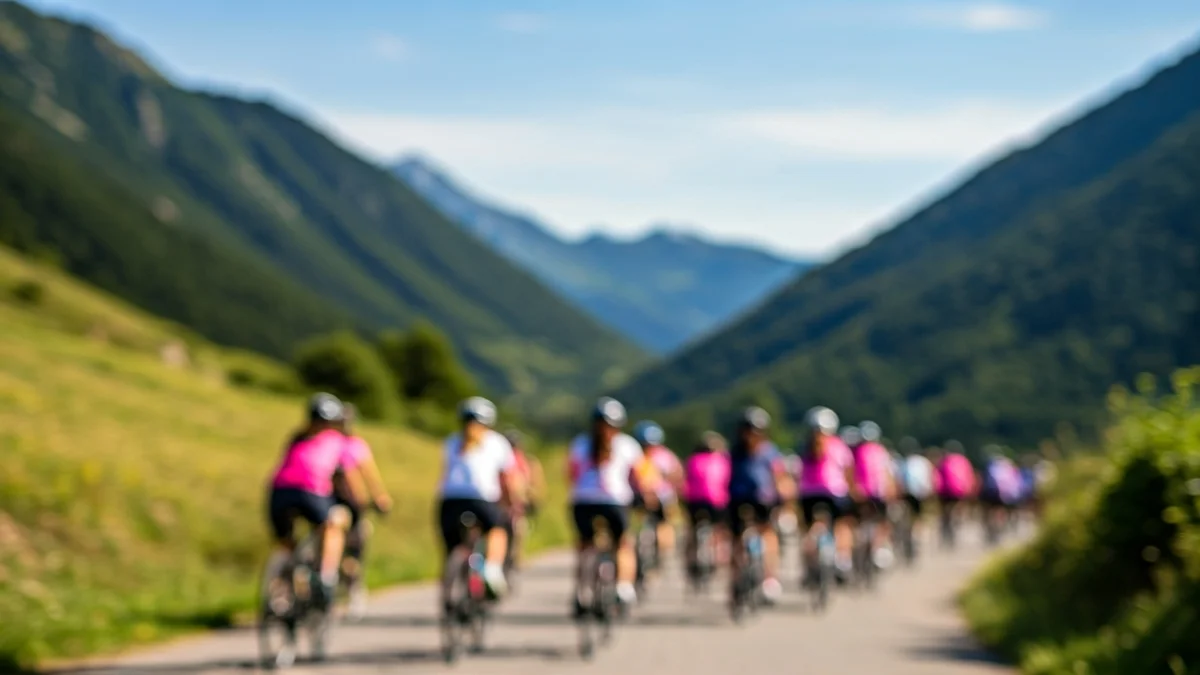 Imatge genèrica d'un grup de dones ciclistes pedalant per una carretera de muntanya.