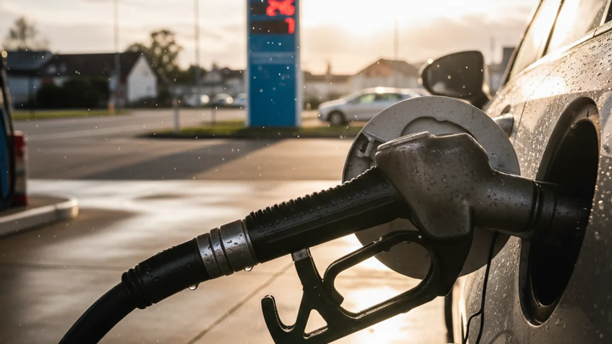 Imatge genèrica d'un sortidor de benzina amb els preus digitals de fons.