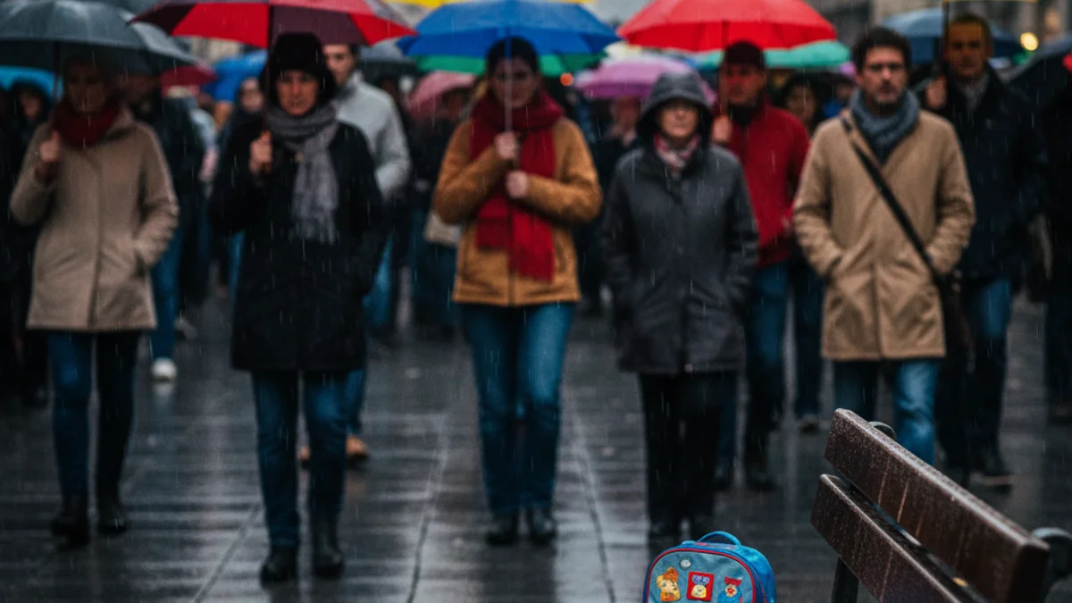 Imatge genèrica d'una concentració de professionals de l'educació sota la pluja amb paraigües.