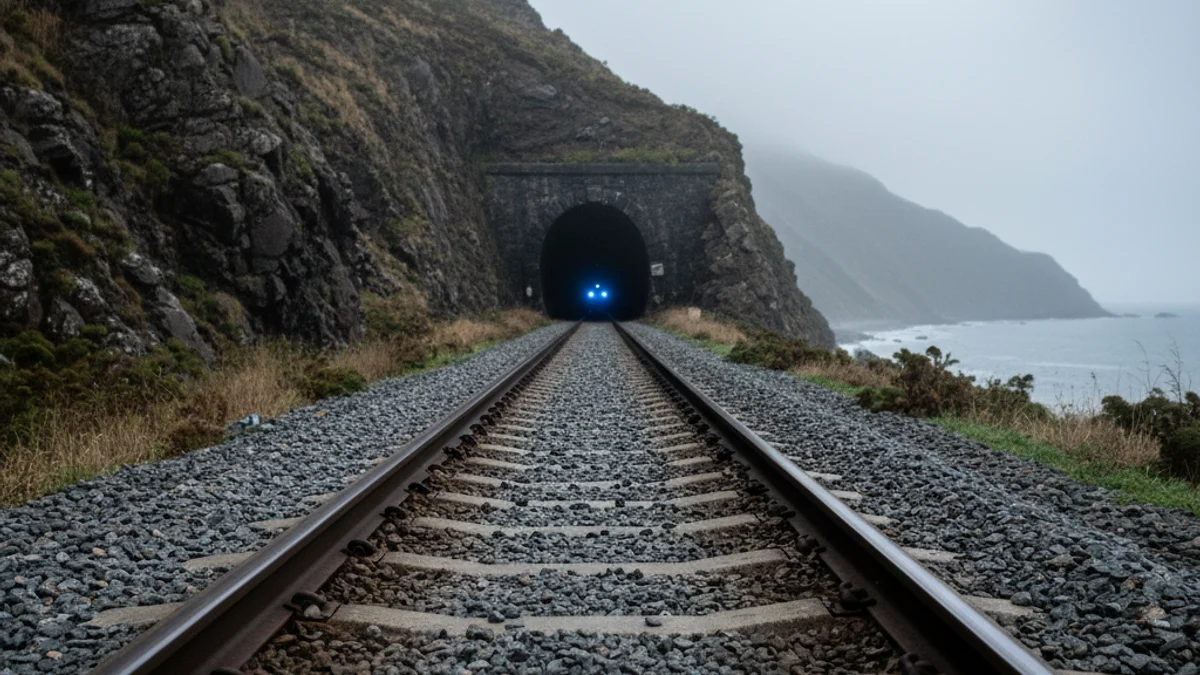 Imagen genérica de unas vías de tren entrando en un túnel durante tareas de mantenimiento.