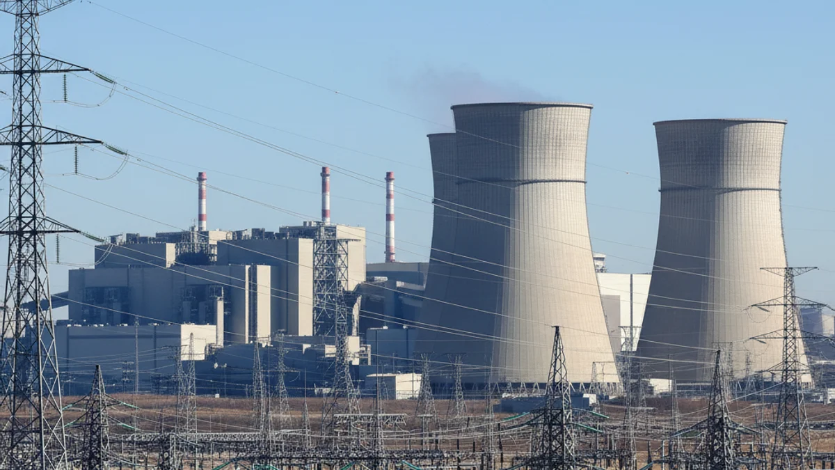 Imatge genèrica de les instal·lacions d'una central nuclear amb torres de refrigeració i línies elèctriques.