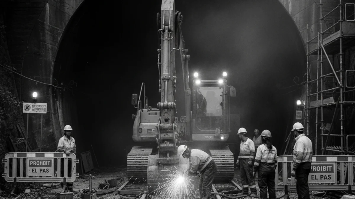Generic image of maintenance works in a railway tunnel with heavy machinery.