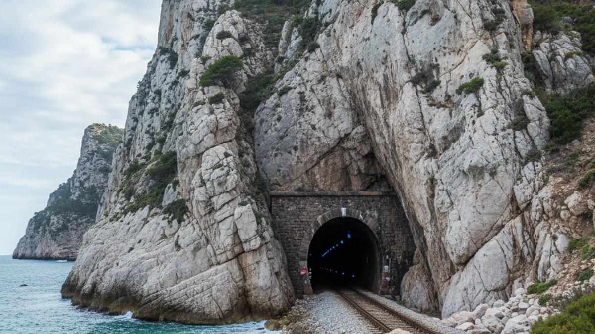 Generic image of a railway tunnel entrance in a coastal cliff area.