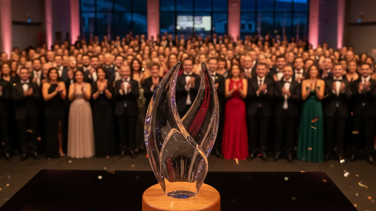 Imatge genèrica d'un guardó sobre un podi durant una gala de premis.