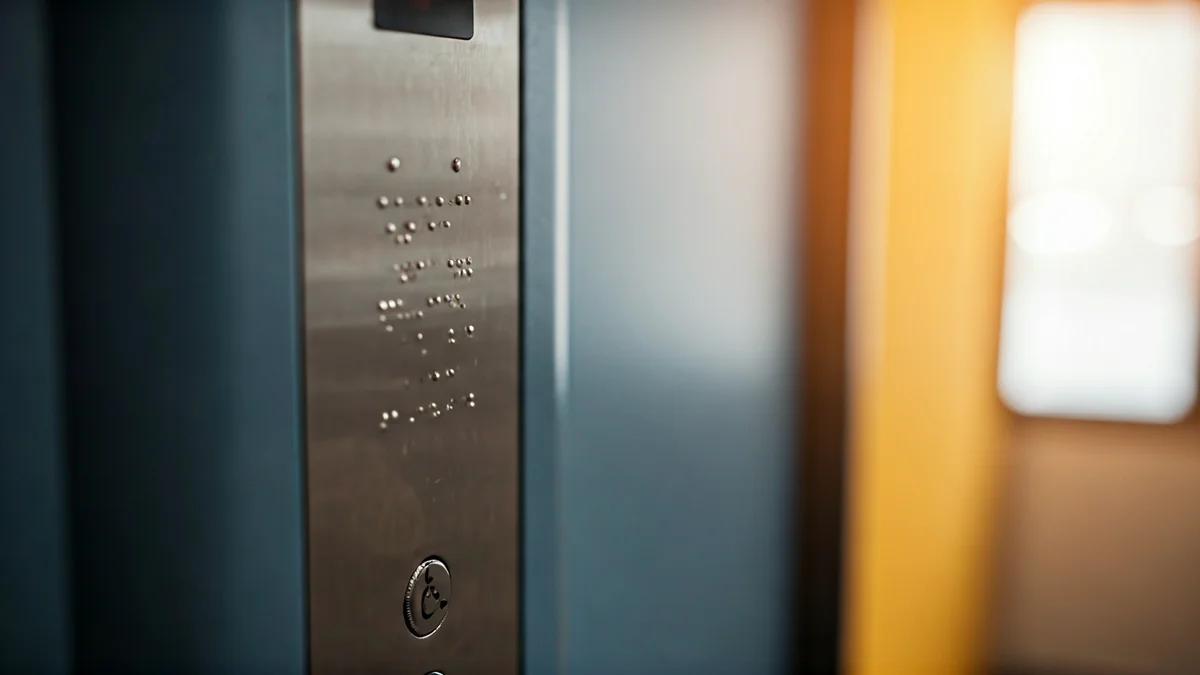 Imatge genèrica d'un panell de botons d'ascensor amb braille en un edifici escolar.