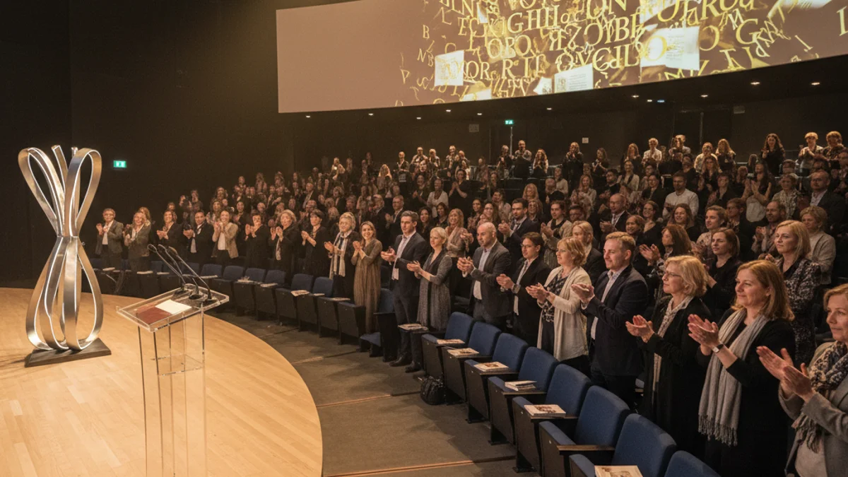 Generic image of a museum auditorium prepared for a literary presentation.