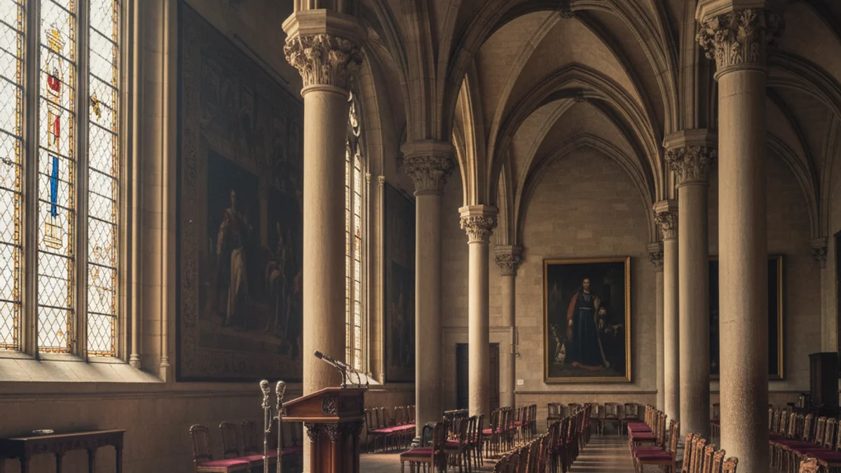 Imatge genèrica del Saló de Cent de l'Ajuntament de Barcelona preparat per a un acte institucional.