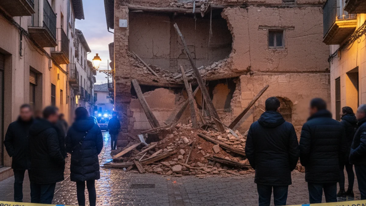 Imatge genèrica d'un edifici antic amb la façana danyada i un perímetre de seguretat policial.