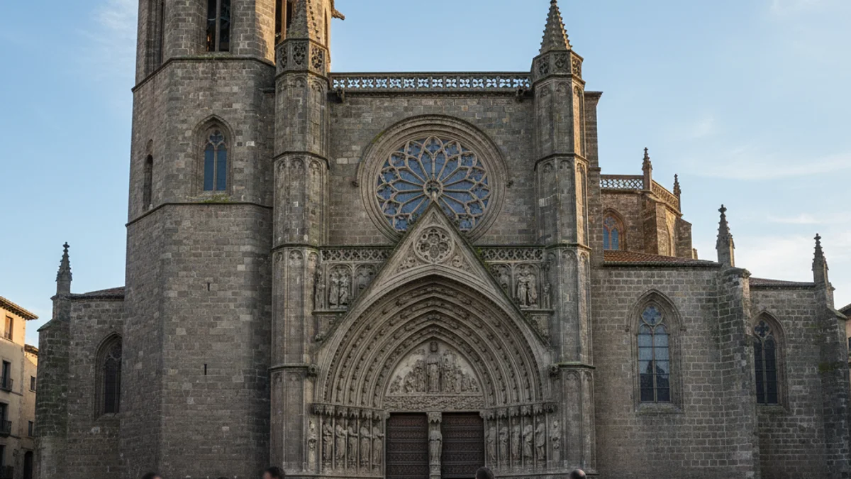 Imagen genérica de la fachada y el campanario de una iglesia gótica histórica.