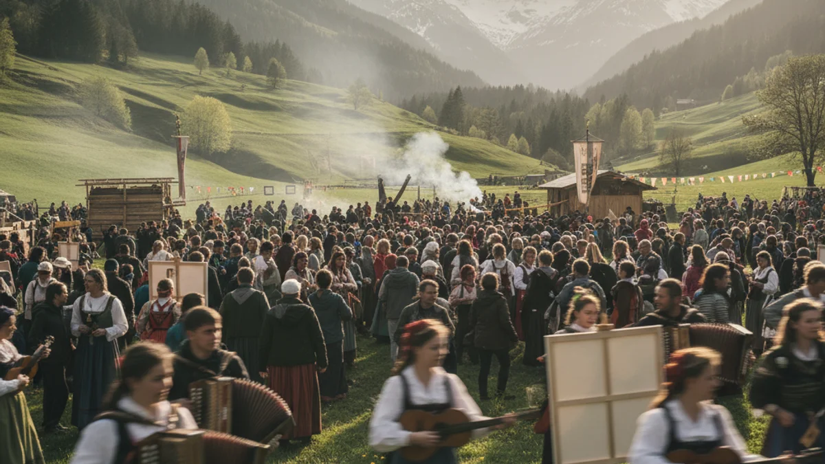Imatge genèrica d'una celebració cultural a l'aire lliure en un entorn de muntanya.