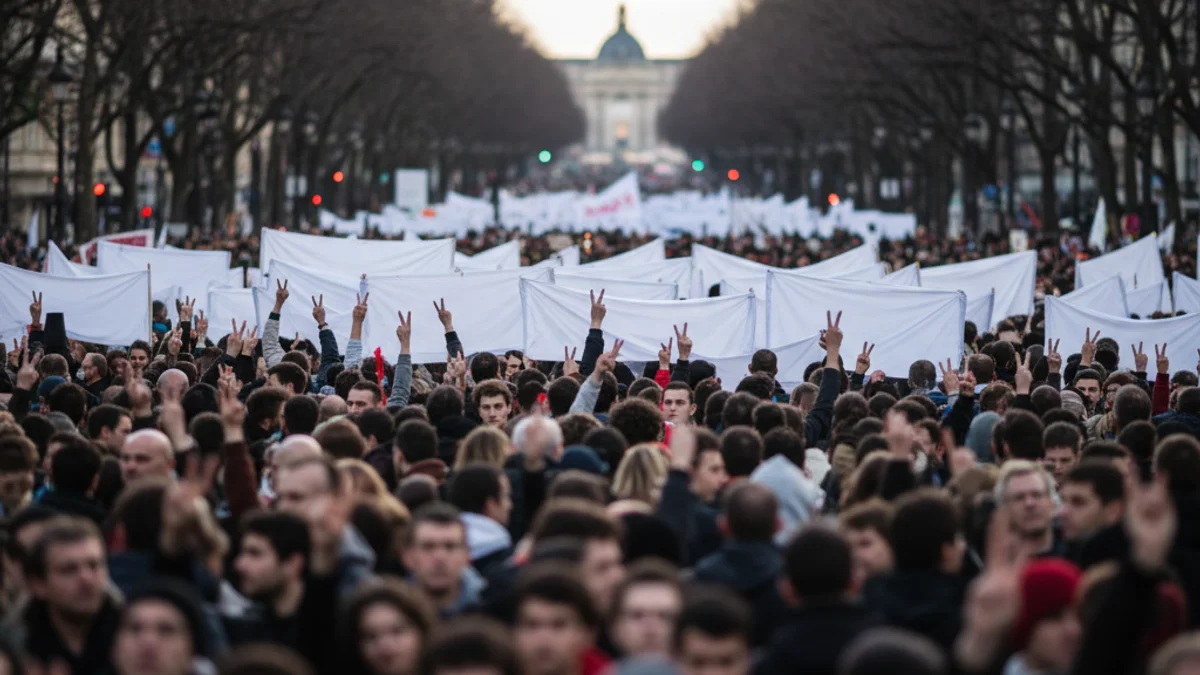 Generic image of a crowd at a peace protest with white sheets.