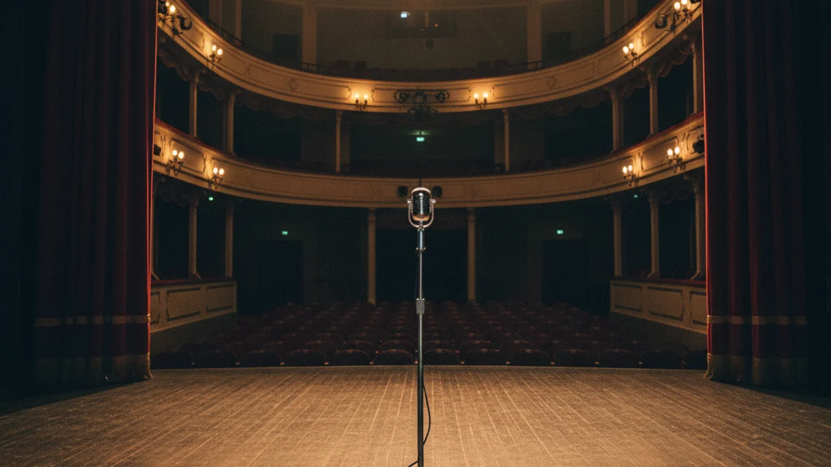 Imatge genèrica de l'escenari d'un teatre amb cortines vermelles i il·luminació càlida.