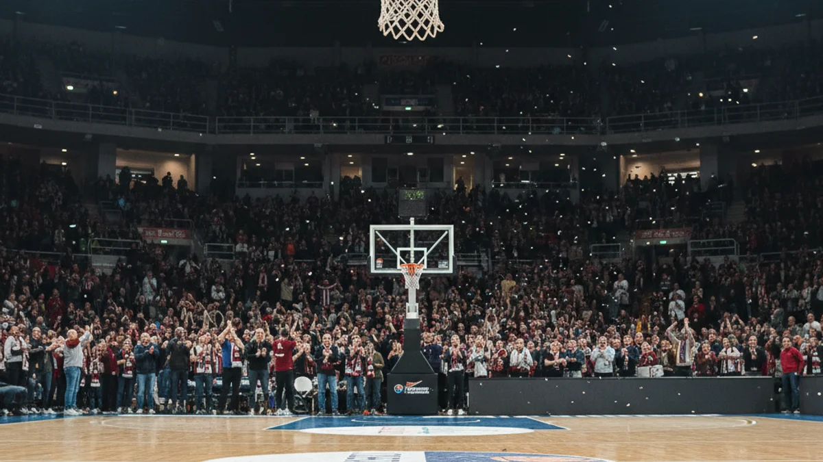 Imatge genèrica d'un pavelló de bàsquet amb l'afició celebrant un punt des de la graderia.