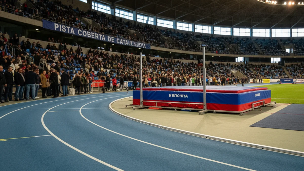 Imagen genérica de una pista de atletismo cubierta con carriles azules.