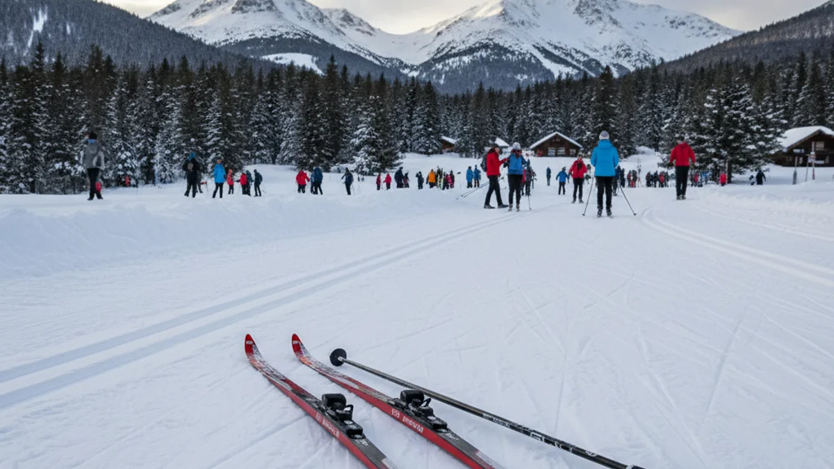 Imagen genérica de unos esquís de fondo sobre la nieve en una estación de montaña.