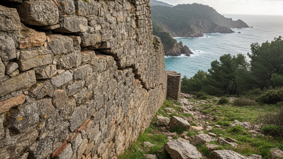 Imatge genèrica de les esquerdes en una muralla medieval de pedra a prop de la costa.