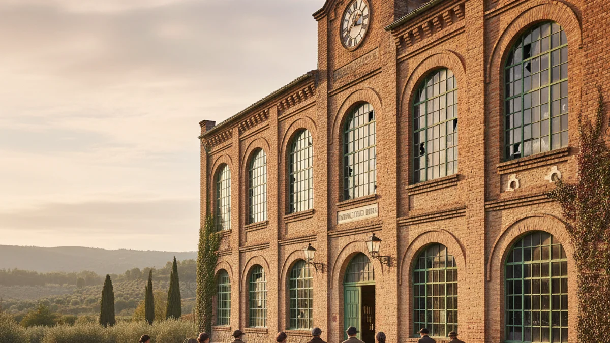 Imagen genérica de la fachada de una antigua fábrica textil de estilo industrial.