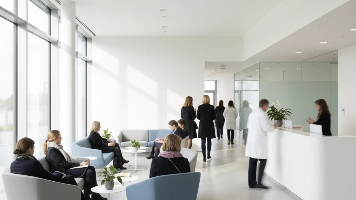 Imagen genérica de una sala de espera de un centro médico moderno y luminoso.