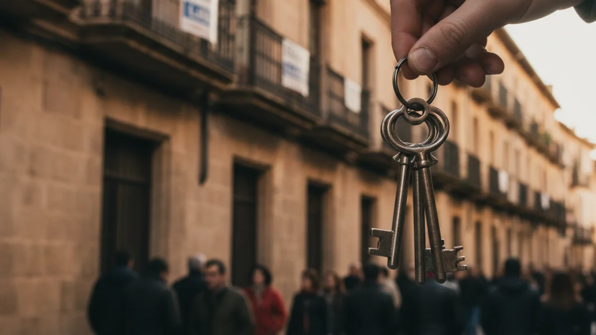 Generic image of house keys in front of an apartment building in Tarragona.