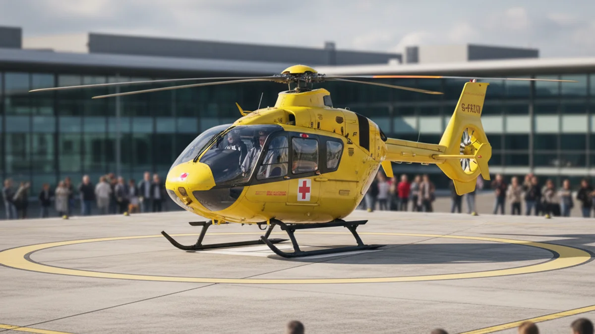 Generic image of a SEM medical helicopter on a landing pad.