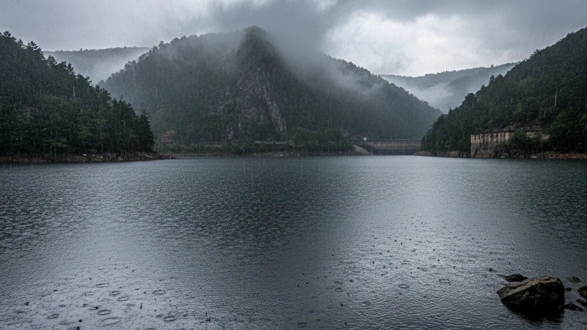 Imatge genèrica de la pluja caient sobre un pantà durant un episodi de llevantada.