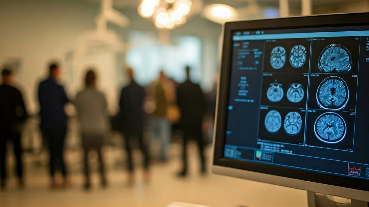Imagen genérica de un monitor médico mostrando un escáner cerebral en un entorno hospitalario.