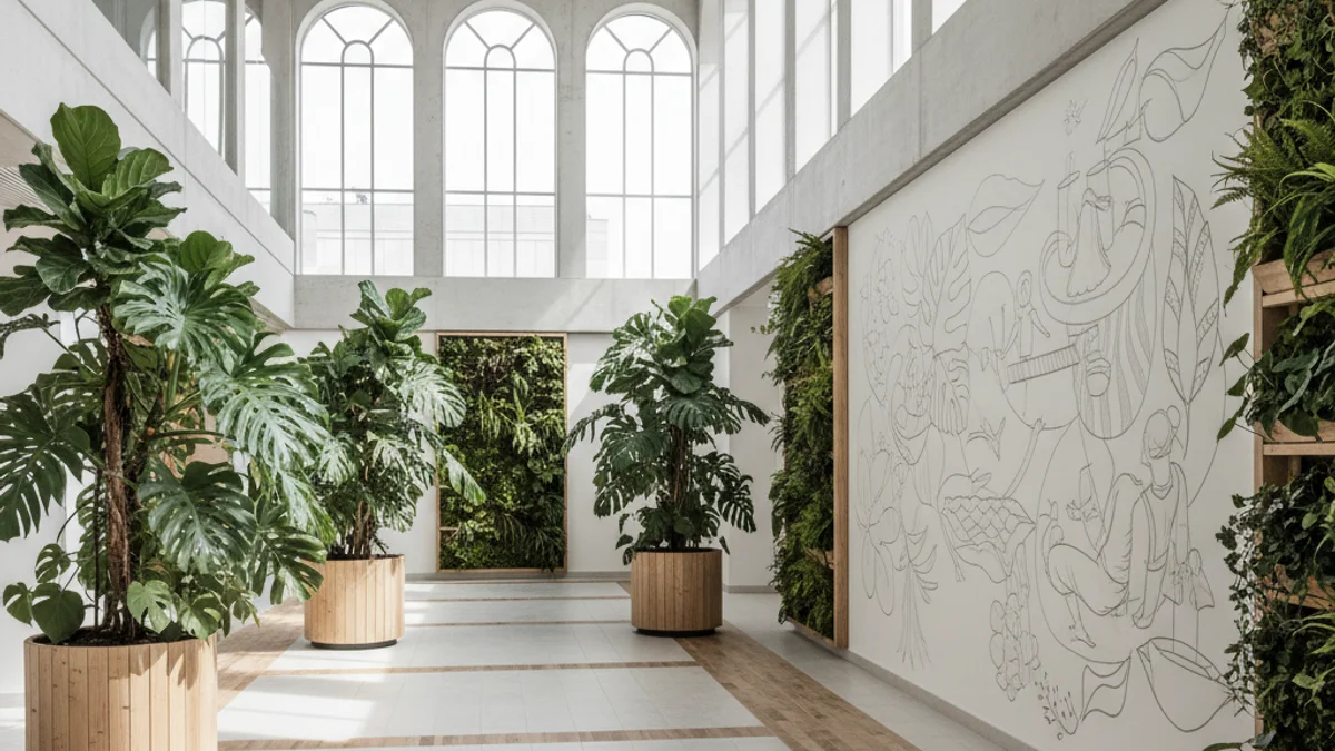 Imatge genèrica d'un espai hospitalari humanitzat amb elements naturals i disseny sostenible.