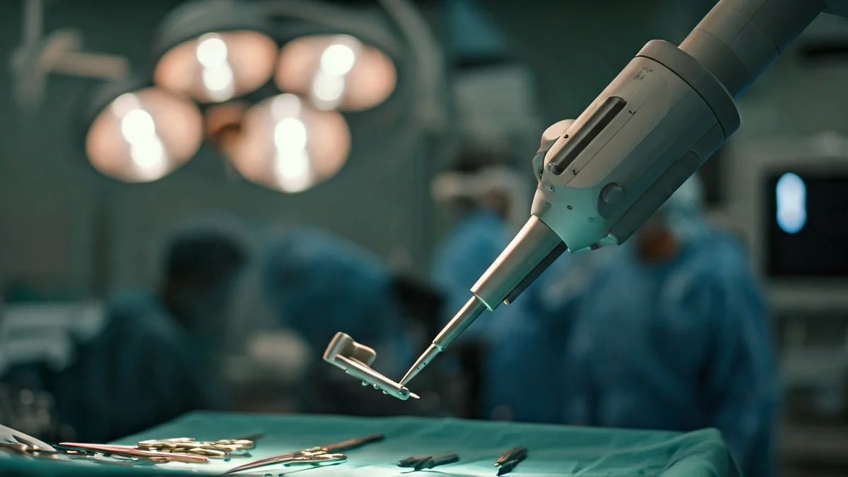 Imagen genérica de un brazo robótico quirúrgico en un quirófano