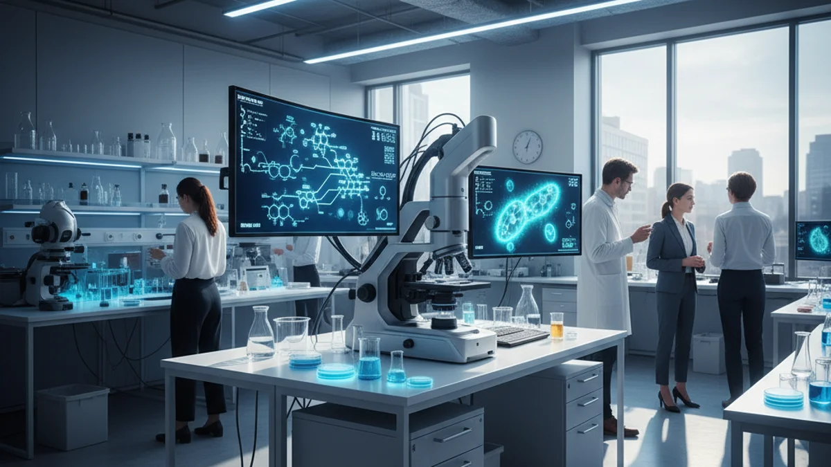 Imatge genèrica d'un laboratori de recerca mèdica amb equipament d'anàlisi avançada.