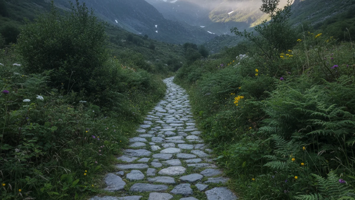 Generic image of a stone mountain path crossing a valley in the Pyrenees.
