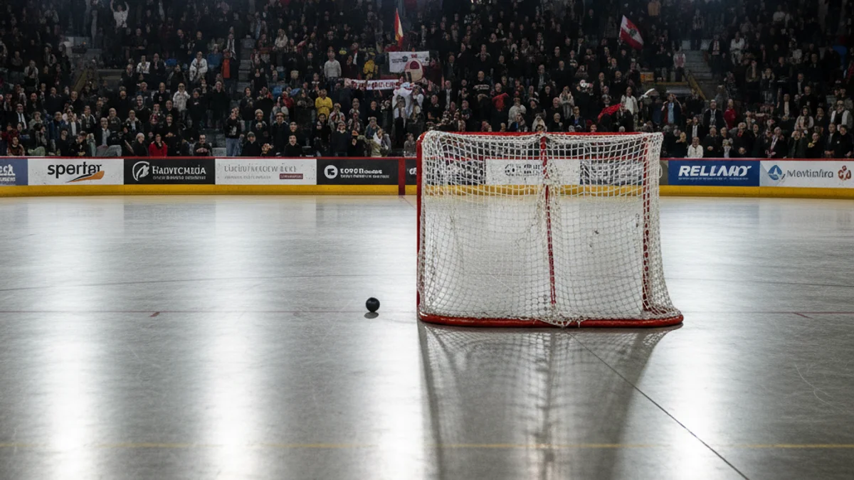 Imagen genérica de una pista de hockey patines con una bola cerca de la portería.