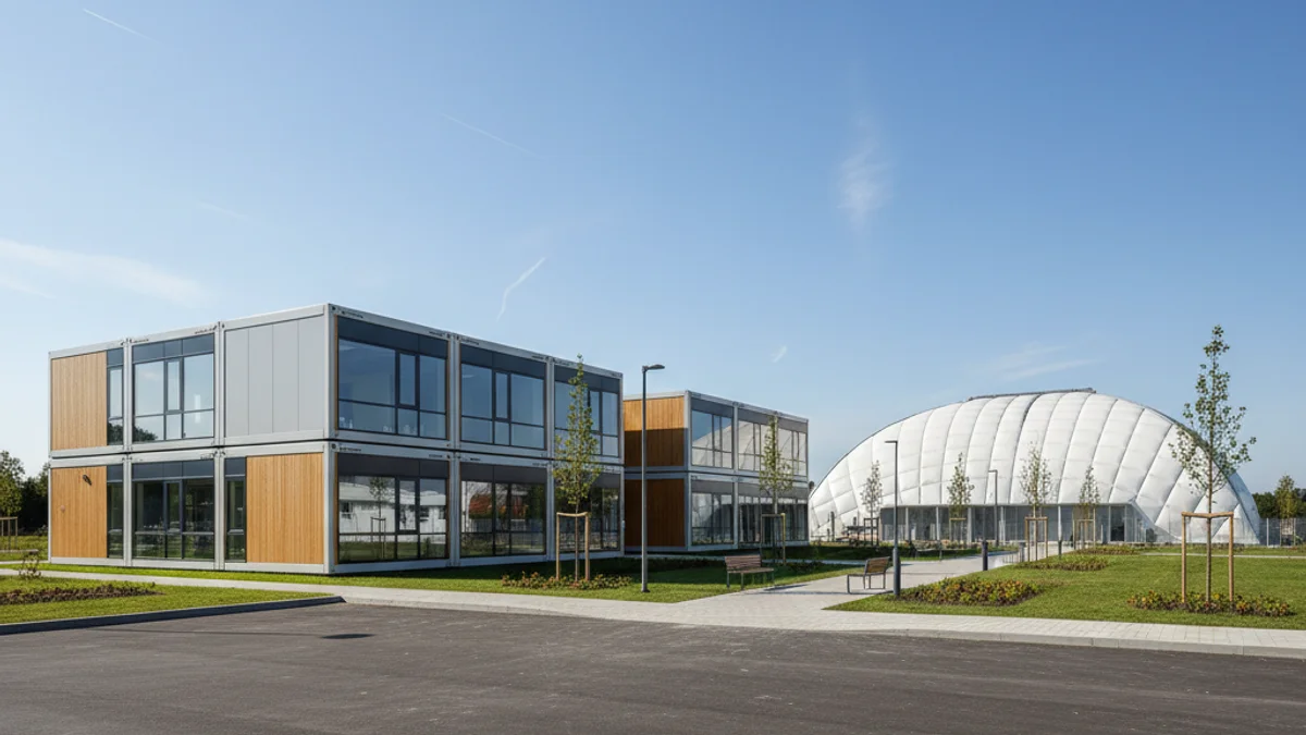 Imagen genérica de los nuevos módulos prefabricados de un centro educativo moderno.