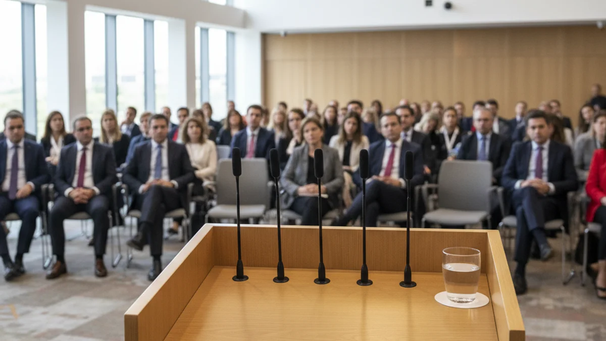 Imatge genèrica d'una sessió informativa institucional en una sala d'actes.