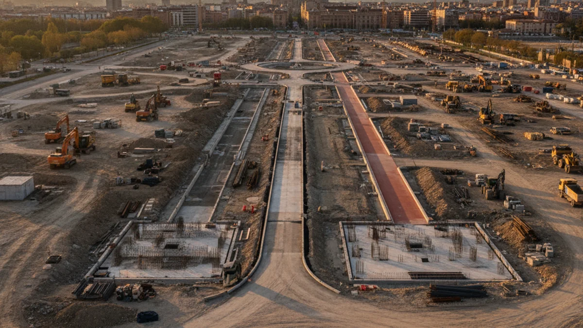 Imatge genèrica de les obres d'una gran avinguda urbana amb quatre carrils i carril bici.