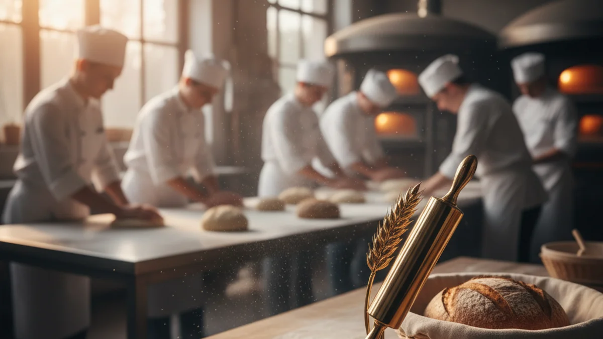 Imatge genèrica d'una medalla sobre una taula de treball d'un forn de pa.