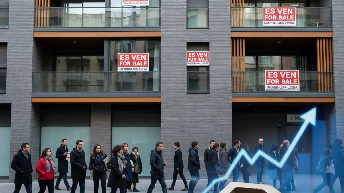 Imatge genèrica d'unes claus sobre una taula amb un fons d'edificis residencials.