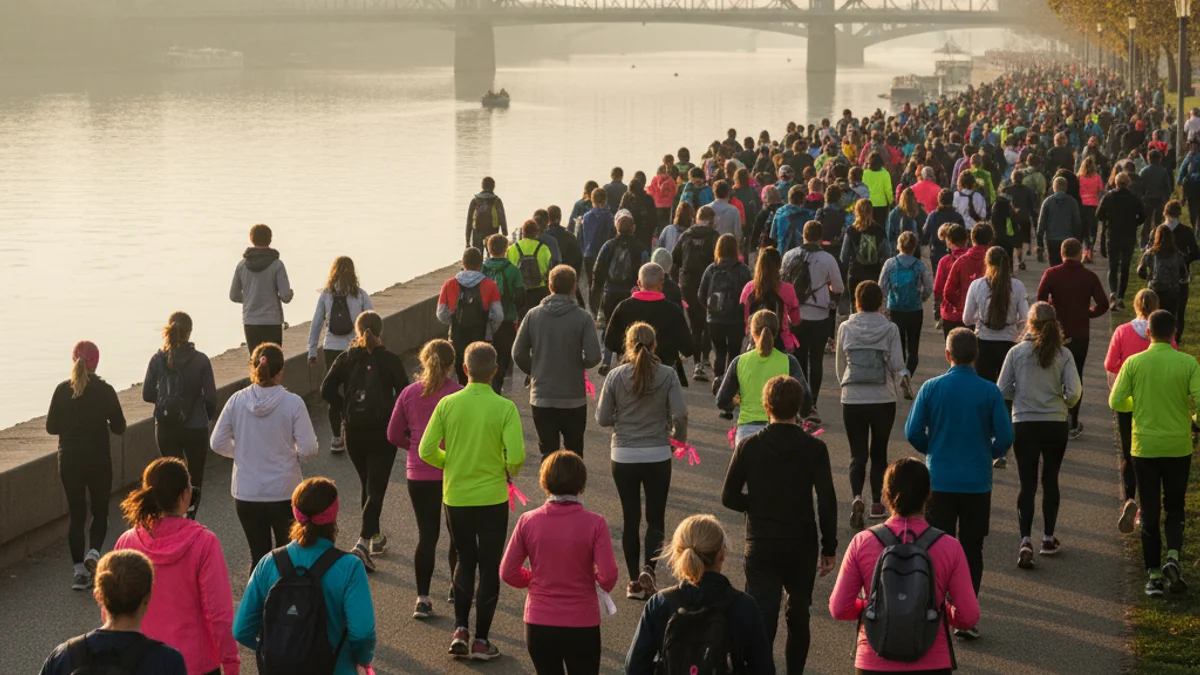 Imagen genérica de una multitud participando en una carrera popular al lado de un río.
