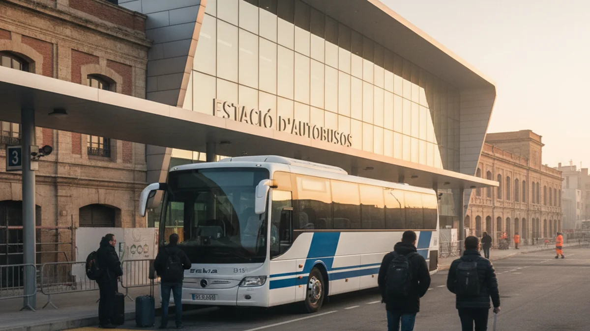 Generic image of the new Lleida bus station with a parked vehicle.