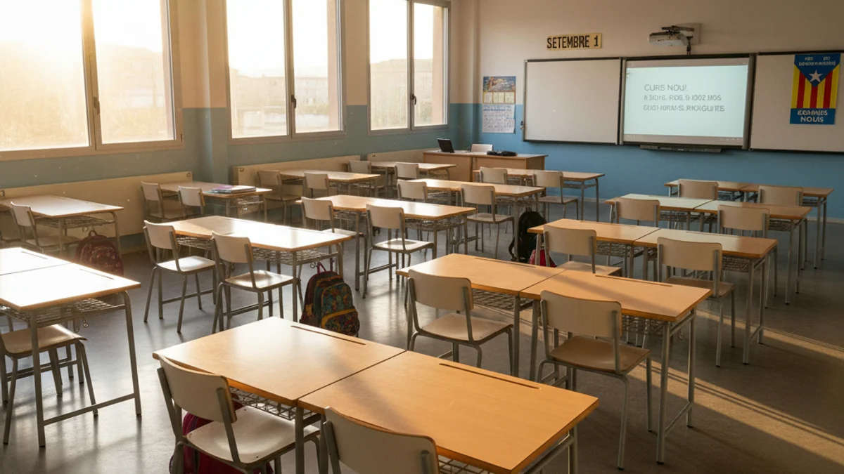 Imatge genèrica d'una aula buida preparada per a l'inici del curs escolar.