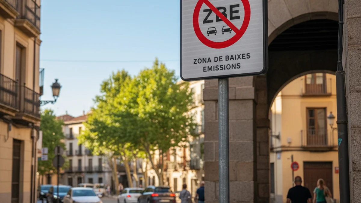Imatge genèrica d'un senyal de trànsit que indica l'entrada a una zona de baixes emissions en una ciutat.