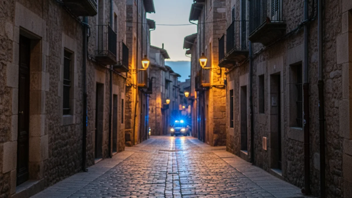 Imatge genèrica d'una patrulla policial en un centre històric durant el vespre.